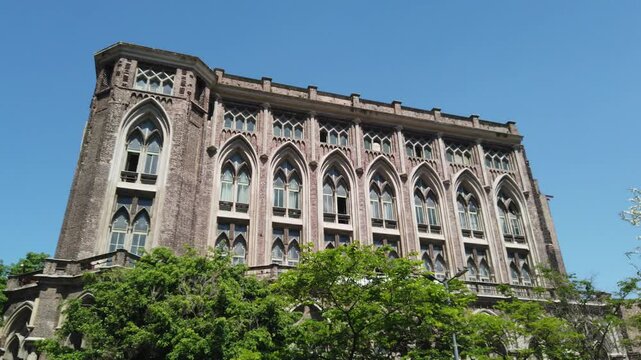 Neo-Gothic University Entrance Building in Buenos Aires, Urban Greenery, Skyline Panoramic at Las Heras Park