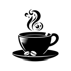 Charming Black & White a cup of Coffee on Silhouettes background design.
