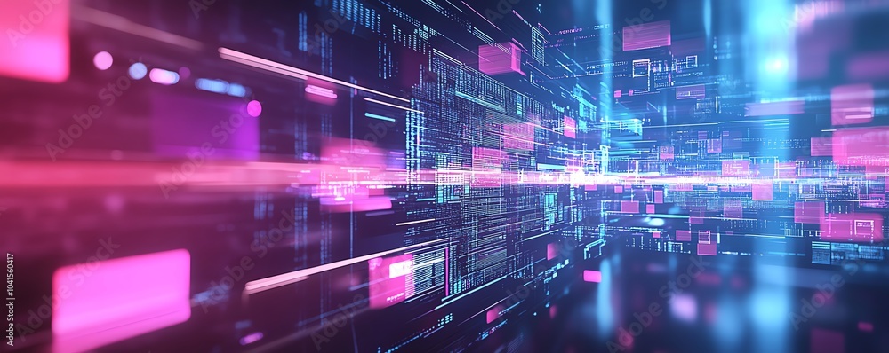 Fototapete 3D rendering of virtual interface for digital document management system, files organized in background, futuristic and clean design, hightech visuals