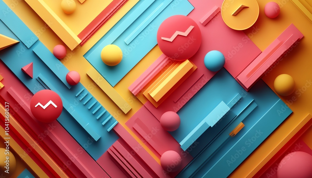 Poster arrows and symbols depicting business goals for 2025 in a conceptual design, 3d rendering, vibrant c