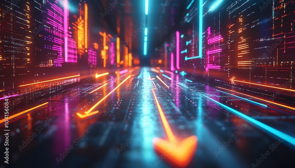 Poster arrows and symbols depicting business goals for 2025 in a conceptual design, 3d rendering, vibrant c