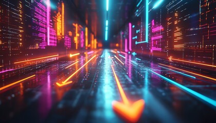 Fototapeta premium Arrows and symbols depicting business goals for 2025 in a conceptual design, 3D rendering, vibrant colors, modern aesthetics, dynamic elements