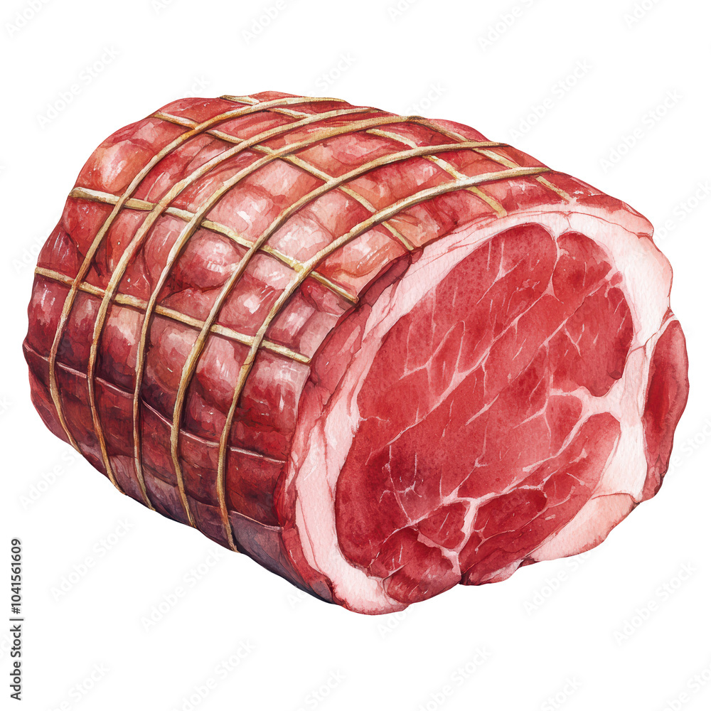 Poster a piece of meat with a string tied around it