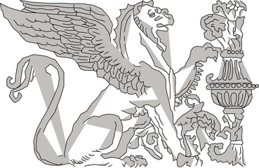 vector sketch illustration silhouette design ornament pattern animal mythology classic vintage ethnic traditional roman greek