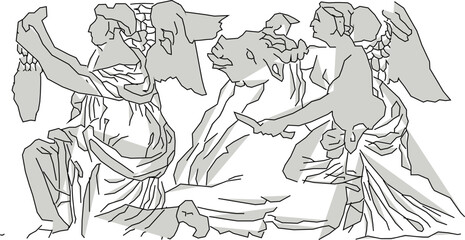 vector sketch illustration silhouette design ornament pattern animal mythology classic vintage ethnic traditional roman greek