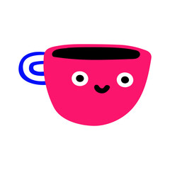 Cup of coffee. Funny design. Hand drawn illustration on white background.