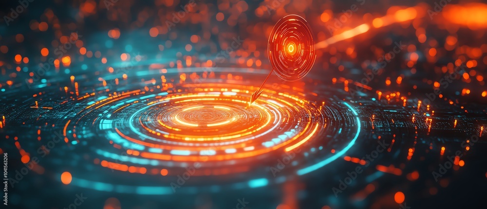 Poster Conceptual design for 2025 featuring arrows and symbols to represent business targets, 3D rendering, modern aesthetics, vibrant and dynamic composition