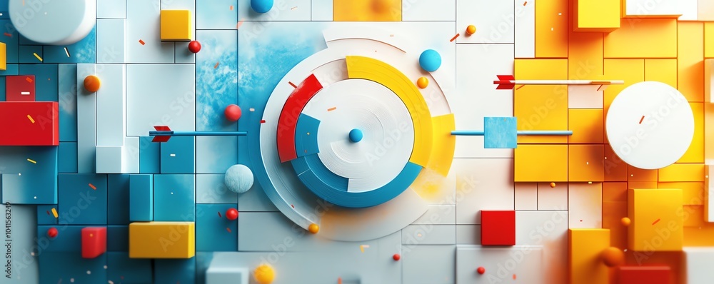 Aufkleber Conceptual design for 2025 target featuring arrows and symbols representing business goals, 3D rendering, modern aesthetics, vibrant colors, dynamic composition