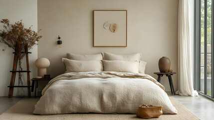 Neutral Bedroom Decor: Minimalist Design with Linen Bedding and Natural Elements