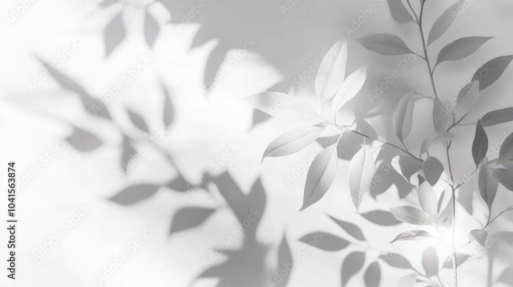 Aufkleber Blurred leaf shadows on a white wall create a minimalist abstract background ideal for product displays Perfect for spring and summer themes