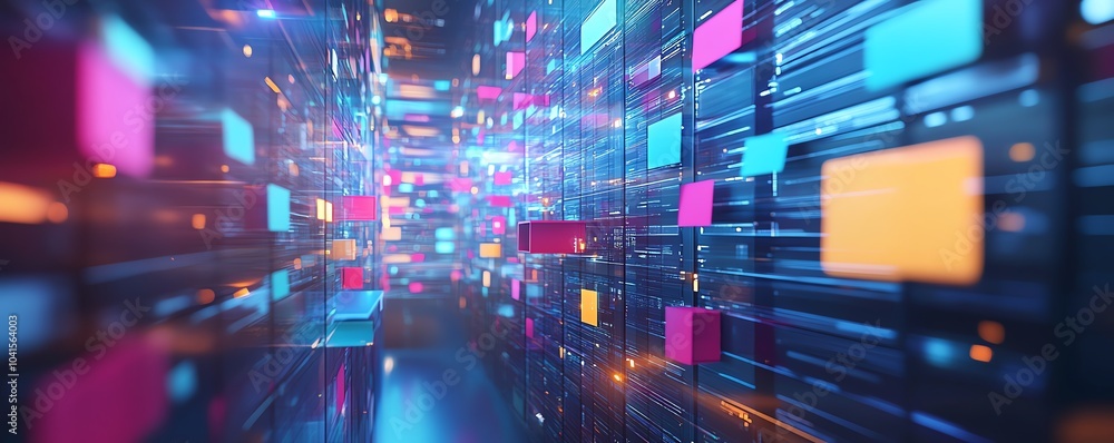 Poster Digital document management system showcasing virtual files, sleek and modern design, 3D rendering, efficient organizational structure, techfocused visuals