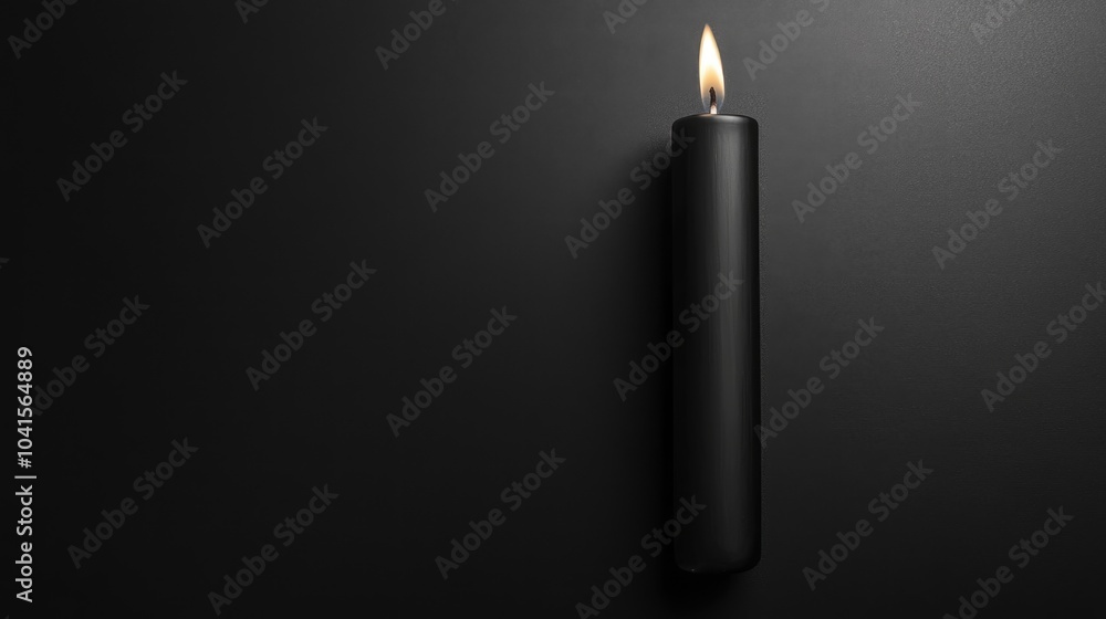 Aufkleber single long black wax candle on a dark background featuring ample copy space embodying minimalism an