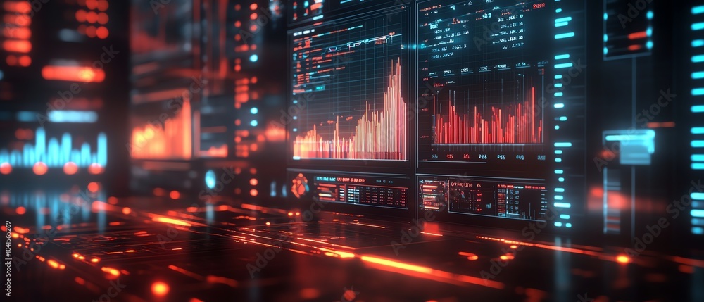 Leinwandbilder interactive digital financial analysis system featuring diverse charts and graphs, 3d rendering, con