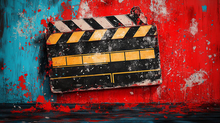 Movie Clapperboard Pop Art Vector Illustration in Red and Black Colors