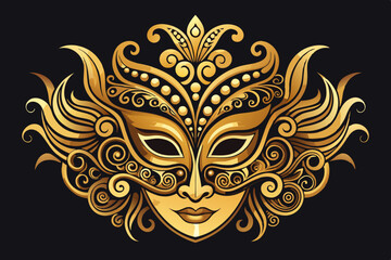 Ornate Golden Venetian Mask for Masquerade Ball. golden venetian mask for night party club