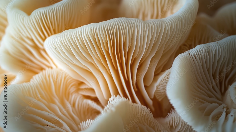 Poster intricate textures and organic forms of a mushroom cap captured in close up photography