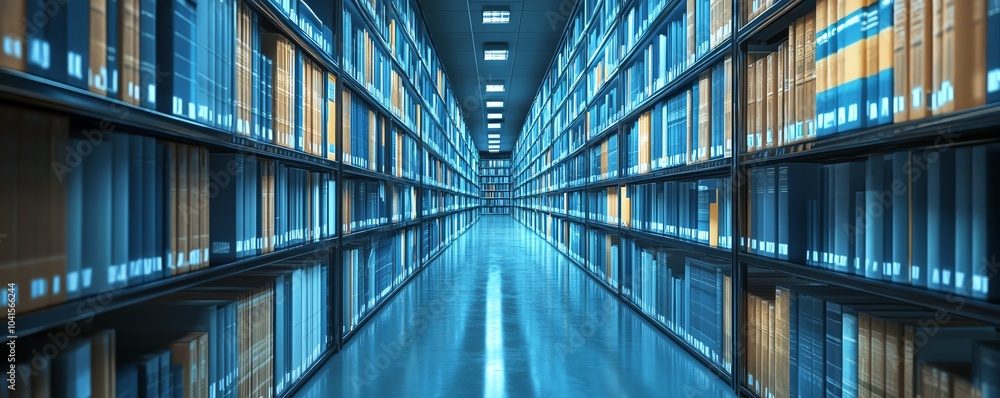 Poster Virtual files represented in a digital document management system, 3D rendering, sleek and modern aesthetics, efficient organizational design