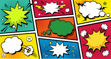 comic background with colorful speech bubble set