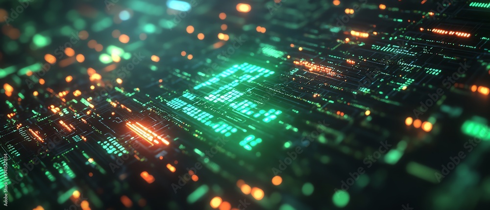Fototapete 3D rendering of AI text displayed with a vibrant green digital code backdrop, modern design, techinspired aesthetics, dynamic composition