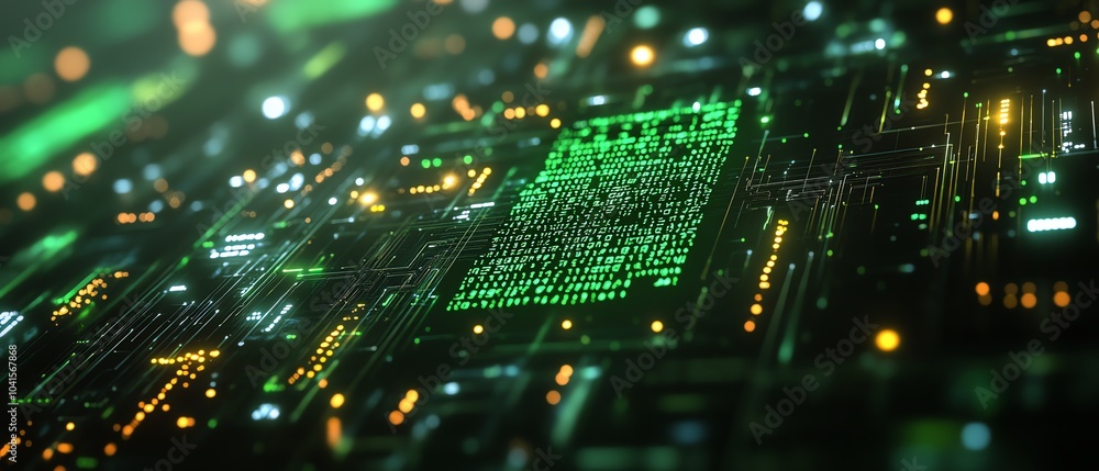 Fototapete 3d rendering of ai text with a vibrant green digital code backdrop, sleek design, hightech visuals, 