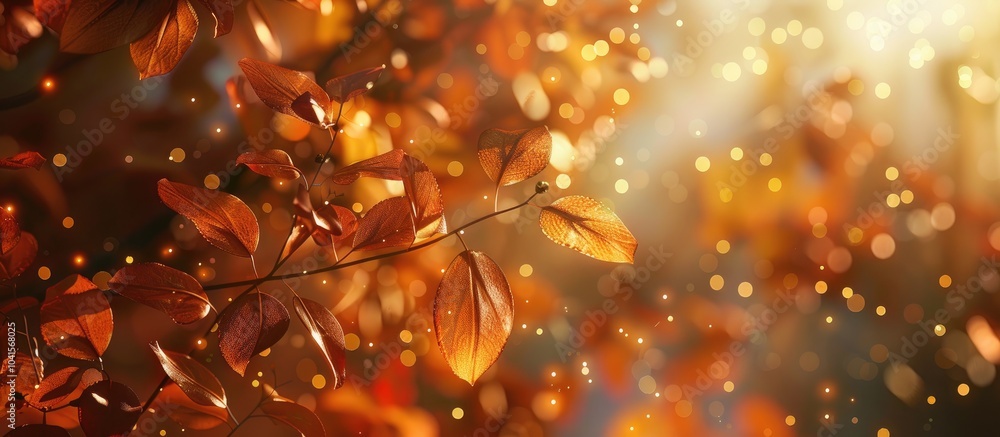 Poster Detail Of Autumn Leaves In Their Fall Colors With A Heavily Bokeh Background And Sunlight And Shadows