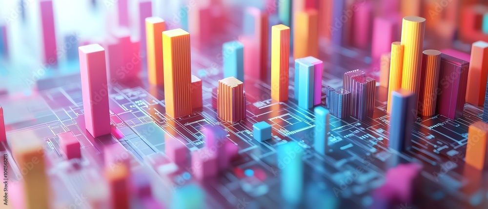 Poster 3d rendering of an abstract data analytics concept on a light backdrop, modern design, sleek and vib