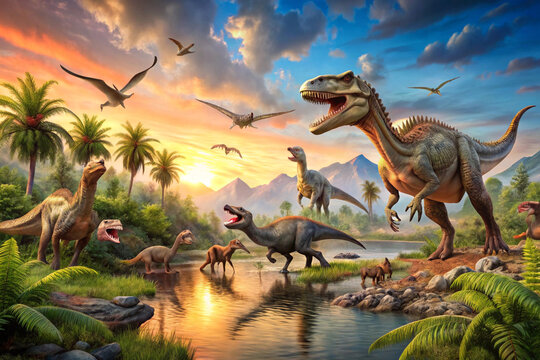 Dinosaurs, isolated on natural background