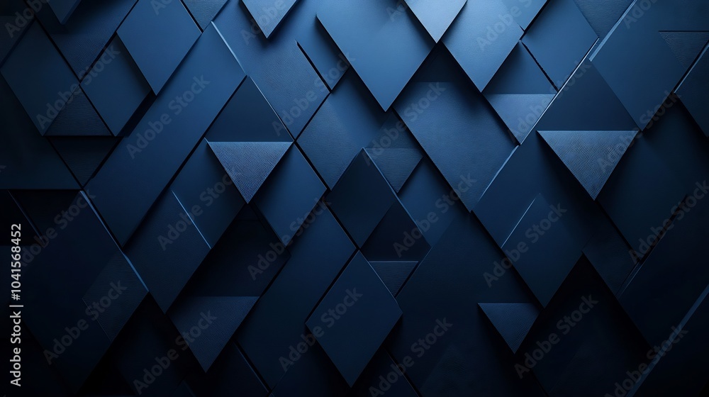 Poster deep navy blue tech wall with layered geometric shapes and soft illumination creating an immersive a