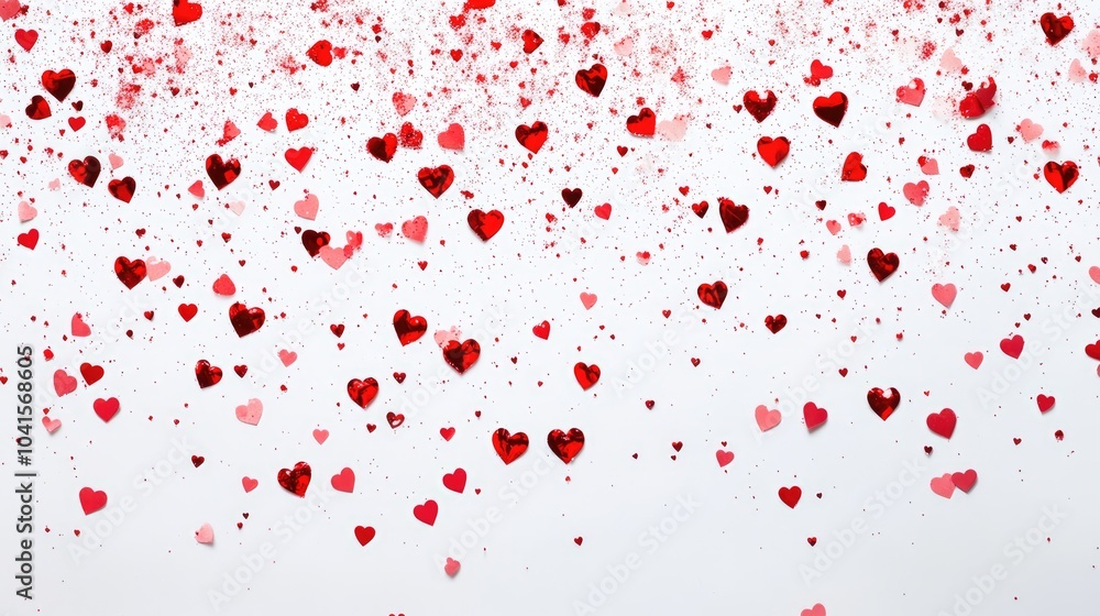 Poster white backdrop adorned with red heart shaped sparkles for a festive touch