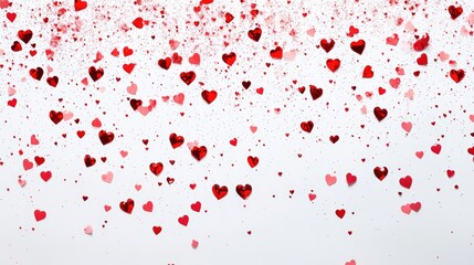 White backdrop adorned with red heart shaped sparkles for a festive touch