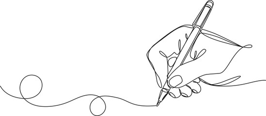 continuous single line drawing of hand writing or drawing with pen, line art vector illustration