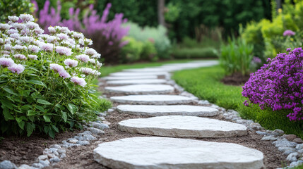 Fototapeta premium Stone Path Through a Lush Garden
