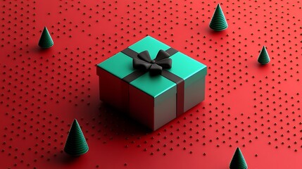 Obraz premium 3D Festive Gift Box Surrounded by Holiday Trees