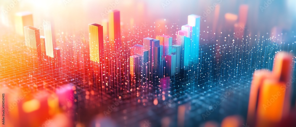 Poster abstract visualization of data analytics with vibrant colors on a light backdrop, 3d rendering, cont