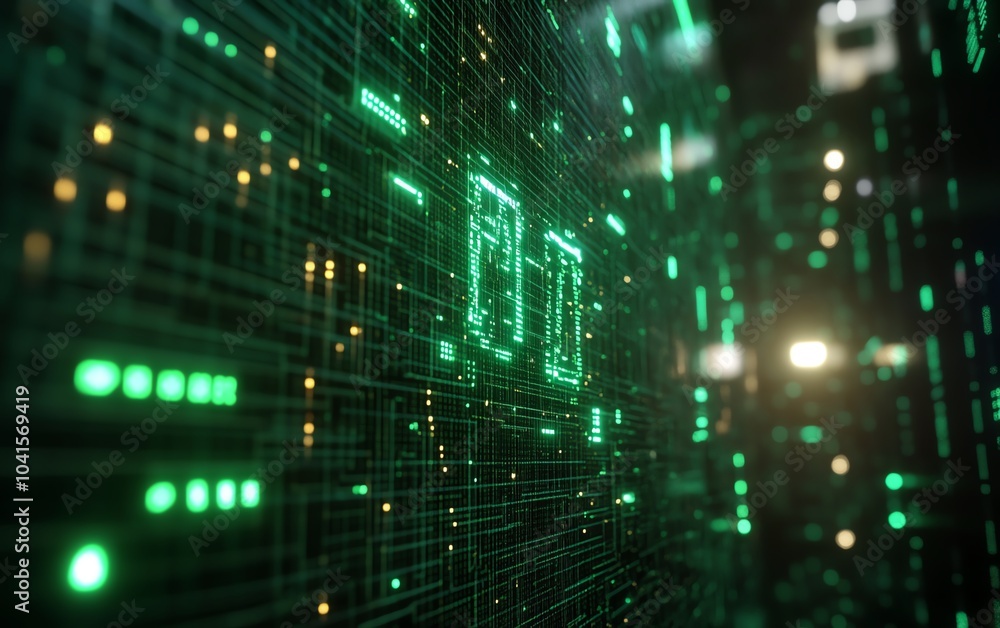 Fototapete ai text displayed against a green digital code background, 3d rendering, modern design, futuristic a