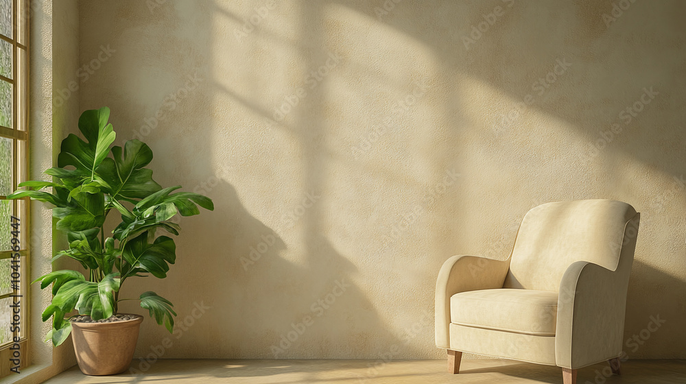 Wall mural minimalist living room with armchair and sunlight