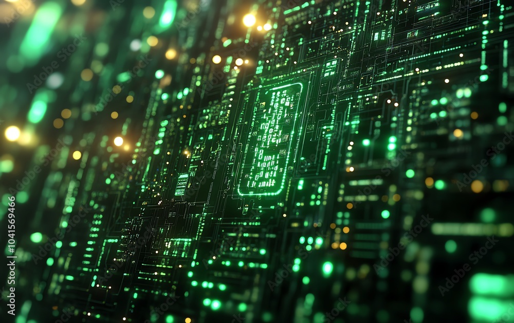 Fototapete ai text displayed against a green digital code background, 3d rendering, modern design, futuristic a