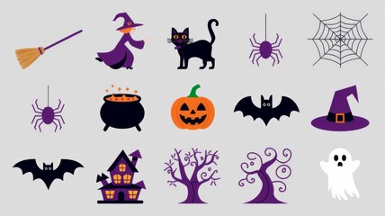  Collection halloween element set of halloween icons on pale background