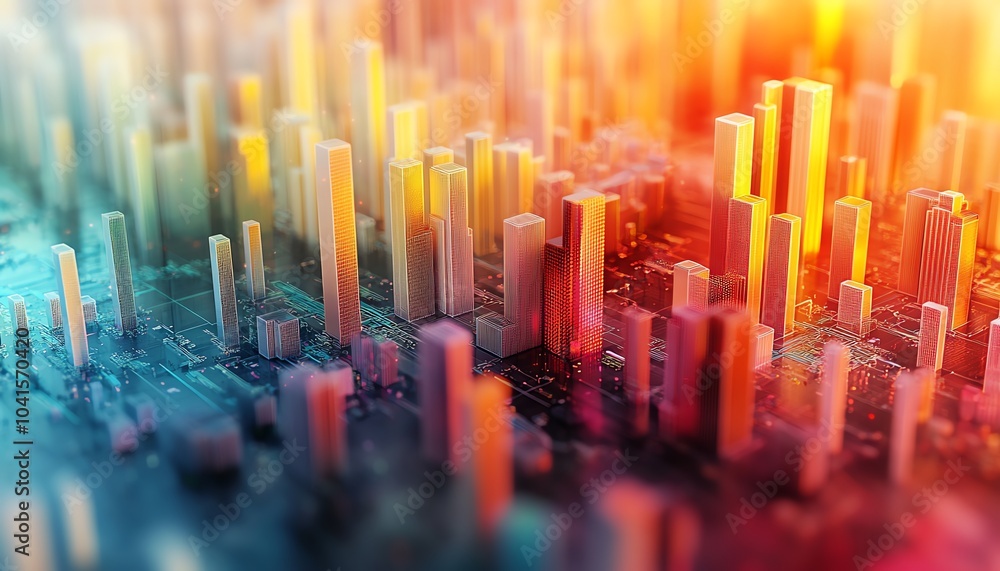 Aufkleber Dynamic abstract visualization of data analytics on a light background, 3D rendering, contemporary visuals, vibrant color palette, engaging graphics