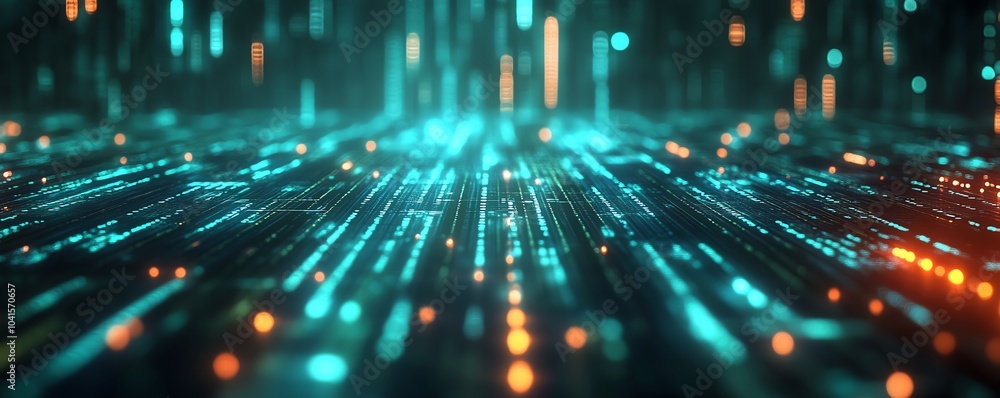 Poster green digital code background featuring prominent ai text, 3d rendering, futuristic and sleek design
