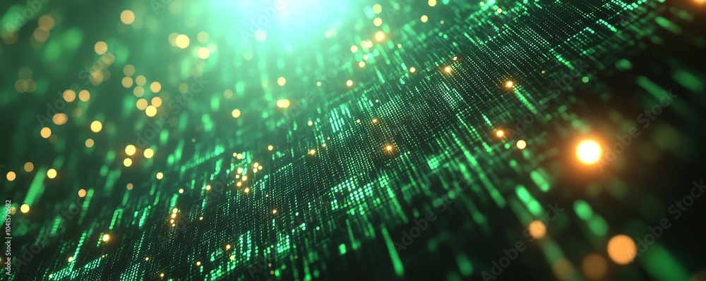 Poster green digital code background featuring prominent ai text, 3d rendering, futuristic and sleek design