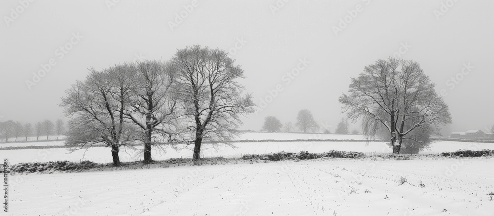 Poster trees and field in the snow