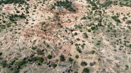 Aerial photo of Tatacoa Desert or Valley of Sorrows, the second largest arid zone in Colombia