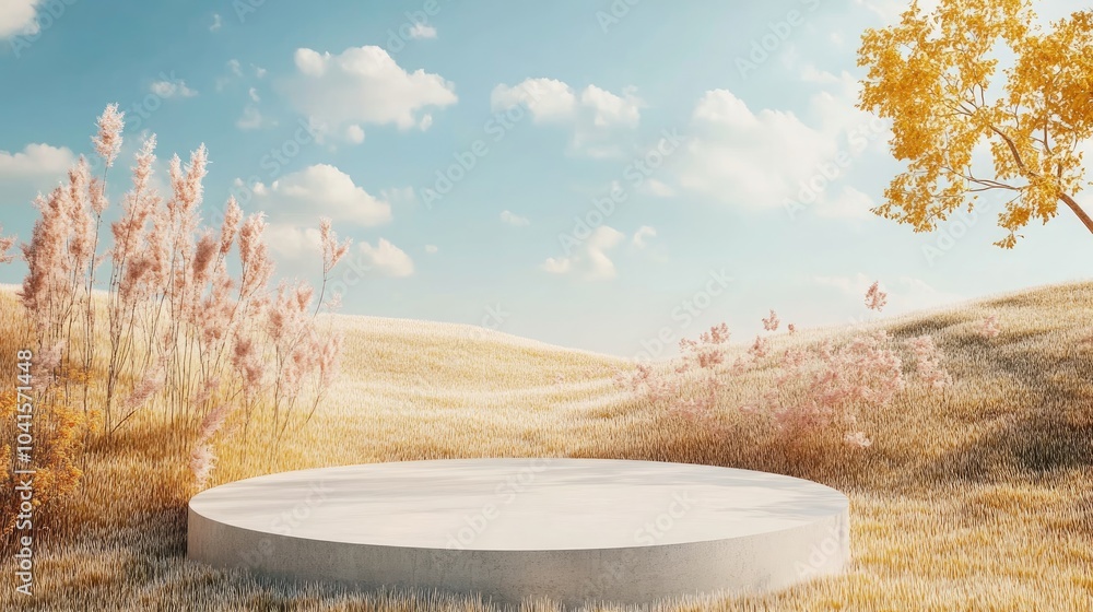 Aufkleber Meadow stage for product showcase featuring a natural background ideal for advertisement concepts and presentations AI generated design template for display ideas