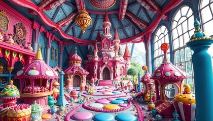 Obraz premium A room that is filled with lots of candy and a magnificent castle