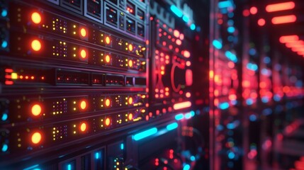 Obraz premium A row of supercomputers running simulations of quantum cryptography algorithms to test their efficiency and effectiveness.