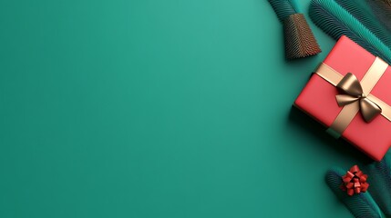 3D Festive Gift with Green Background and Decorations