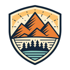 vintage hand drawn simple mountain badge, perfect for logo, t-shirts, apparel and other merchandise on White Background