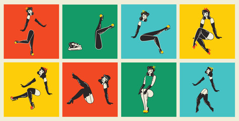 Wow pop art illustrations of the sexy young groovy retro women. Vector colorful background in pop art retro comic style for advertising.