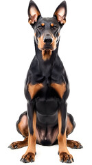 Doberman sitting, isolated on white background